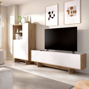 Composición de salón Ka mueble de TV y aparador blanco/natural