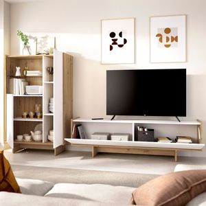 Composición de salón Ka mueble de TV y aparador blanco/natural
