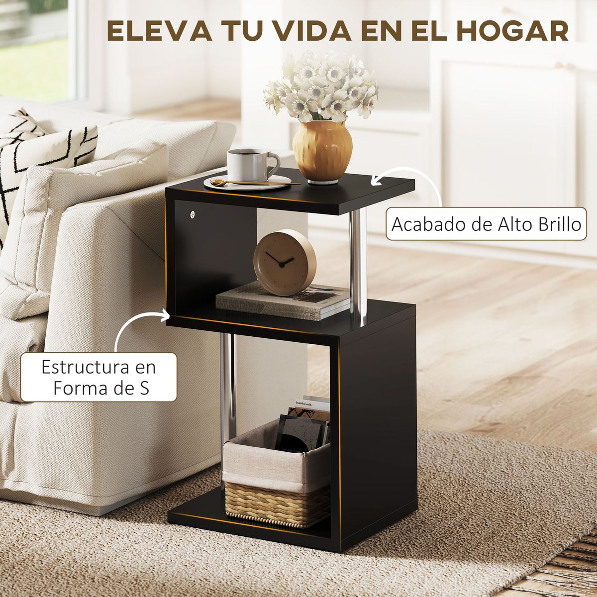 Mesa-auxiliar-Virginia-Homcom-3-niveles-con-luz-LED-negro-75x44x38-cm