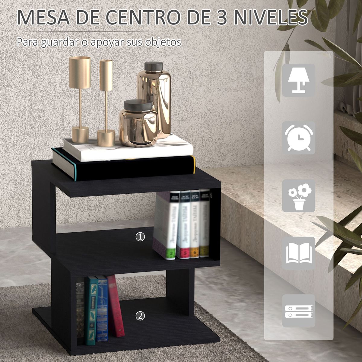 Mesa-auxiliar-Valery-Homcom-3-niveles-abiertos-43x40x40-cm