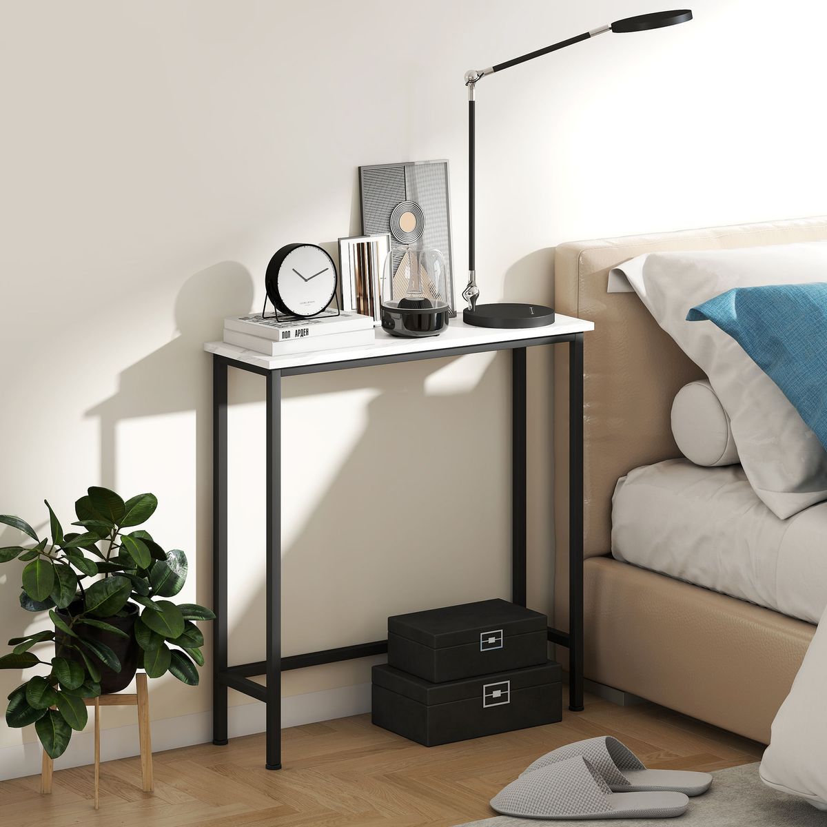 Consola-Diamante-Homcom-blanco-negro-76x75x24-cm-