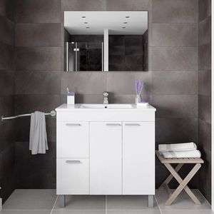 Conjunto de baño Aktiva con espejo y lavabo blanco 80 cm