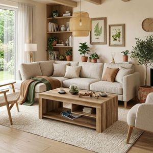 Mesa de centro Texas diseño fijo natural 40x110,2x60 cm