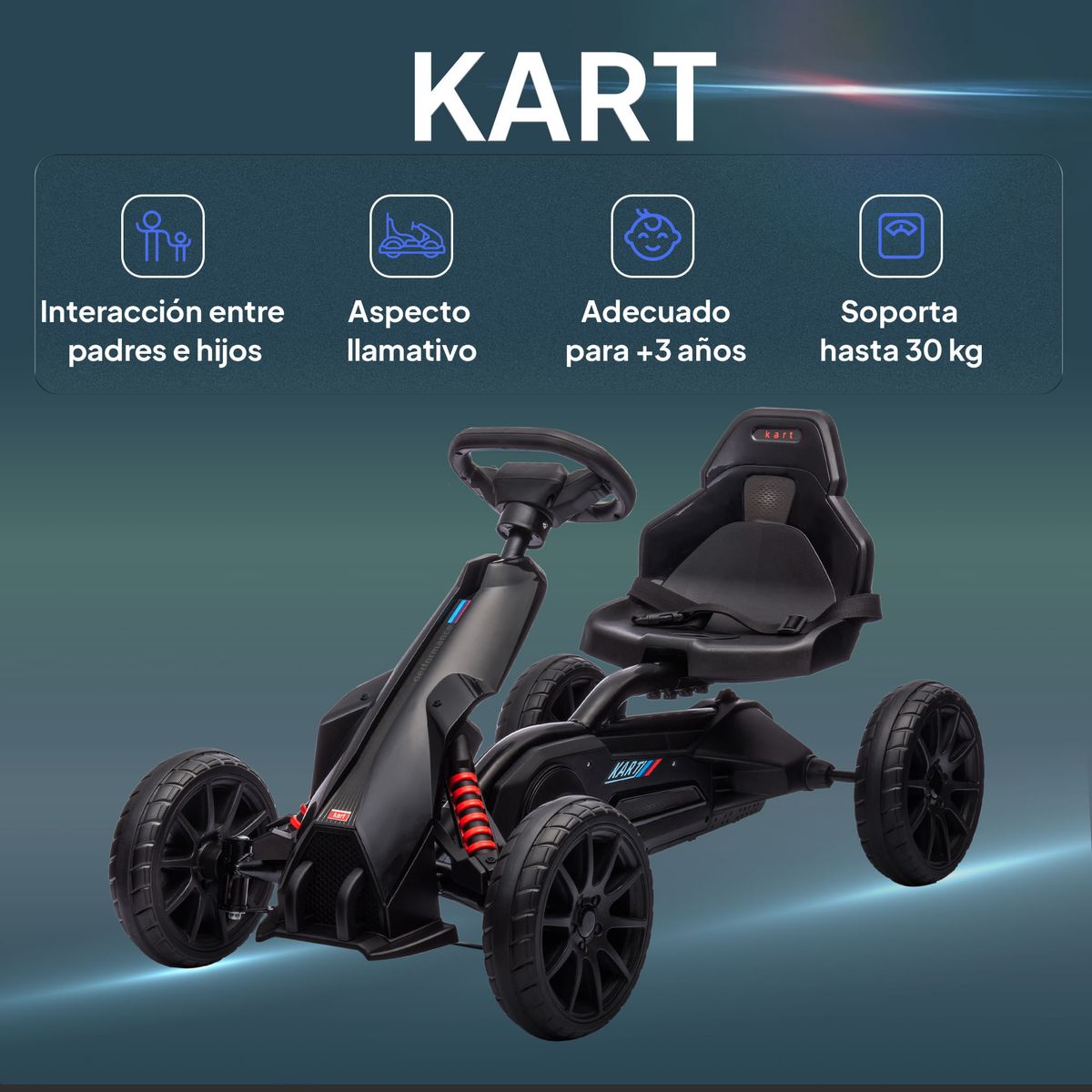 Kart-infantil-a-pedales-Go-Kart-Homcom-altura-regulable-negro-585x58x100-cm-
