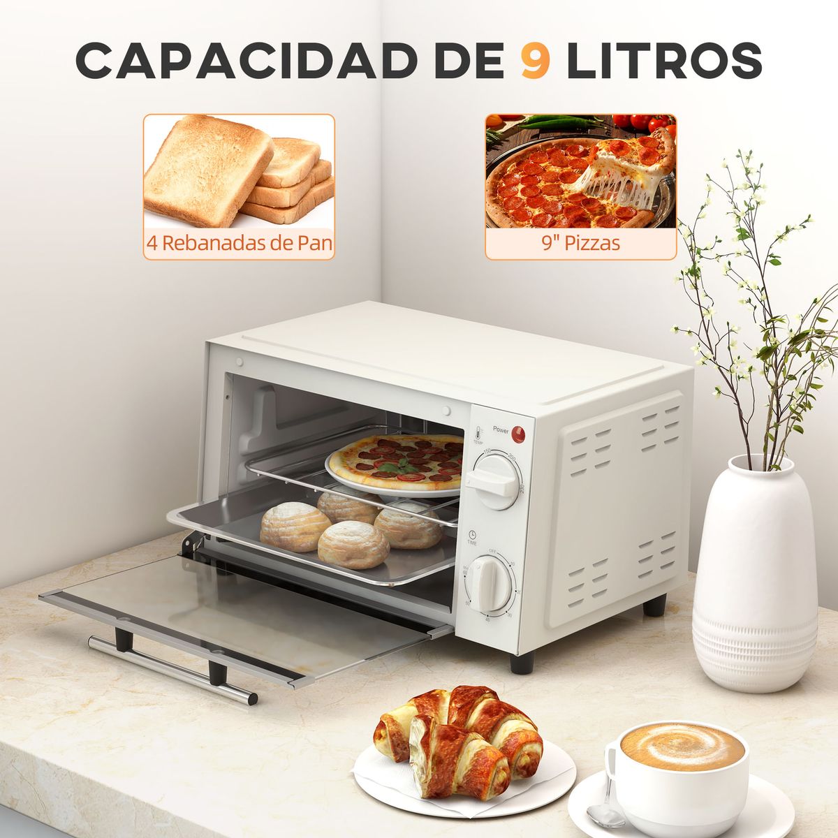Horno-de-sobremesa-King-Homcom-750W-9L-temporizador-blanco-35-cm-