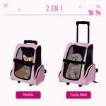 Transportin-Pawhut-2-en-1-carrito-altura-regulable-rosa-55-104x42x25-cm