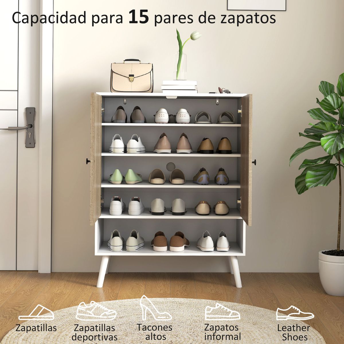 Zapatero-Therian-Homcom-2-puertas-con-baldas-ajustables-blanco-natural-97x75x35-cm