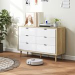 Comoda-Aria-Homcom-6-cajones-blanco-roble-75x110x40-cm