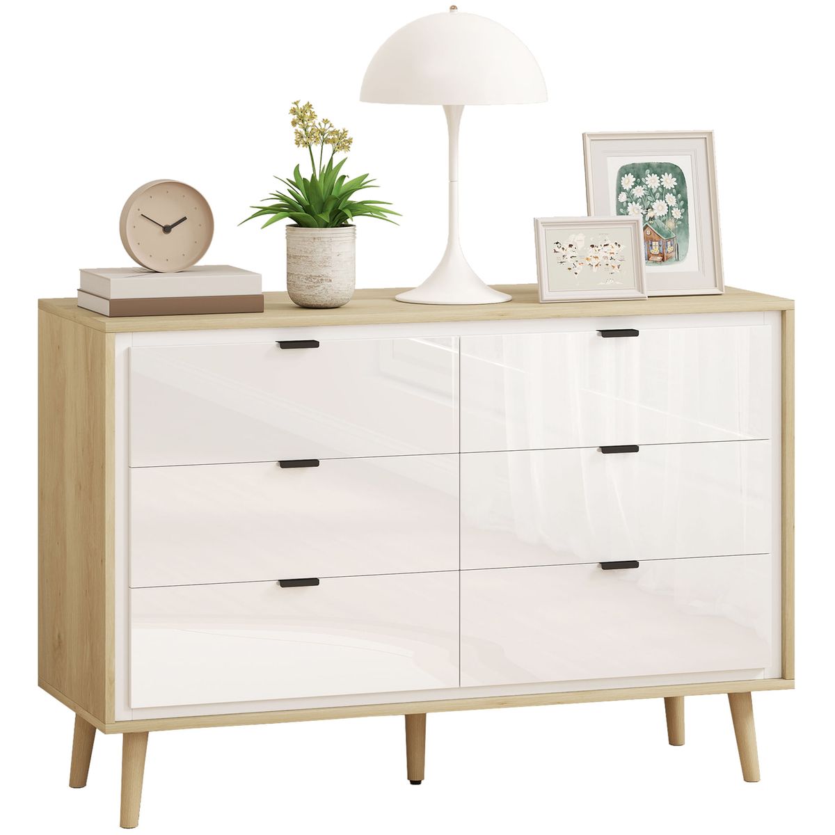 Comoda-Aria-Homcom-6-cajones-blanco-roble-75x110x40-cm