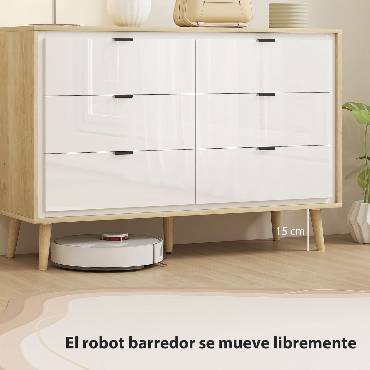 Comoda-Aria-Homcom-6-cajones-blanco-roble-75x110x40-cm