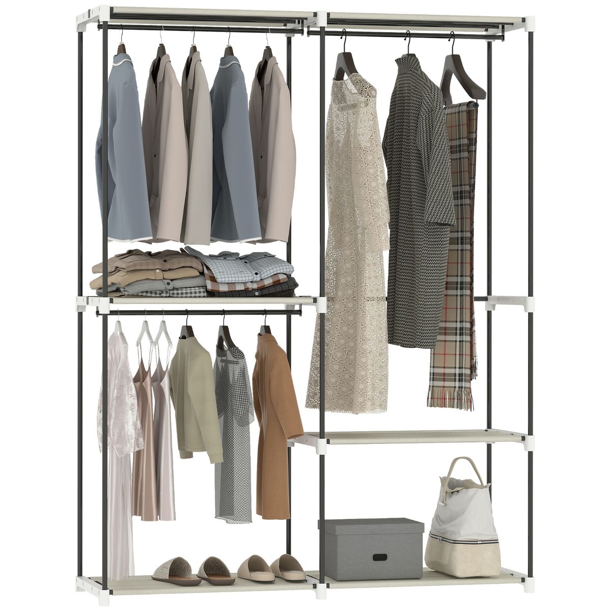 Armario-Yasmine-Homcom-4-estantes-crema-185x142x43-cm