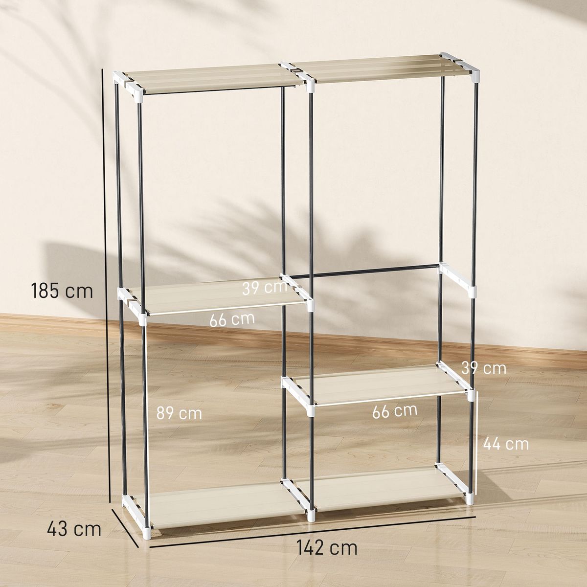 Armario-Yasmine-Homcom-4-estantes-crema-185x142x43-cm