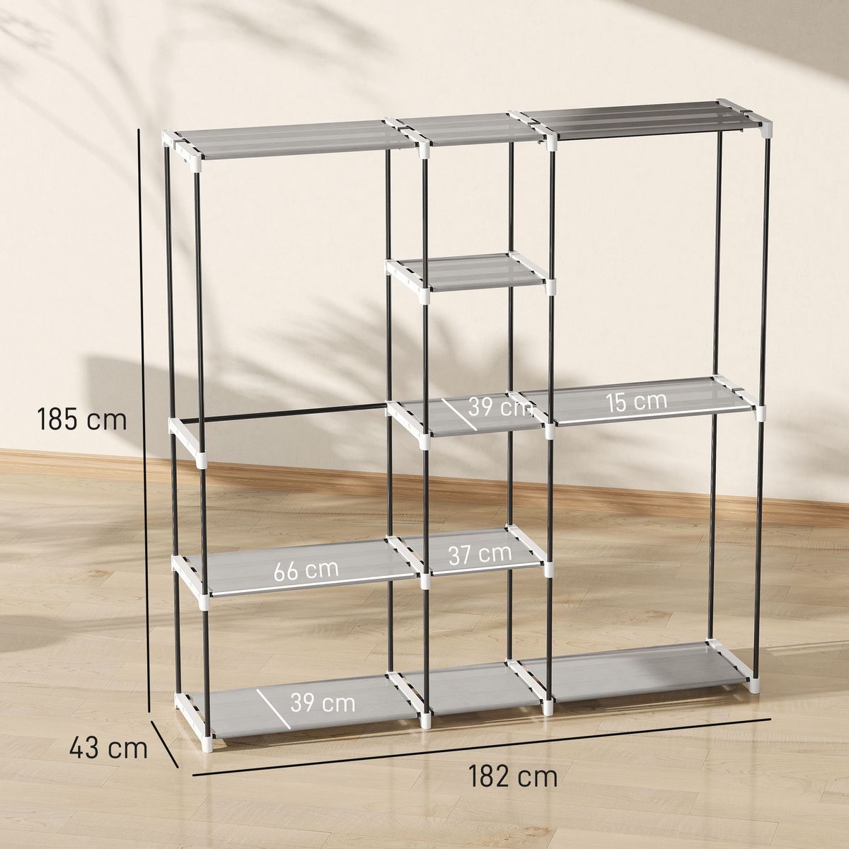 Armario-Liora-Homcom-8-estantes-gris-claro-185x43x182-cm