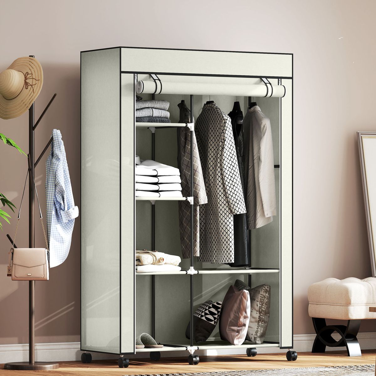 Armario-Aurora-Homcom-6-estantes-crema-1625x103x43-cm