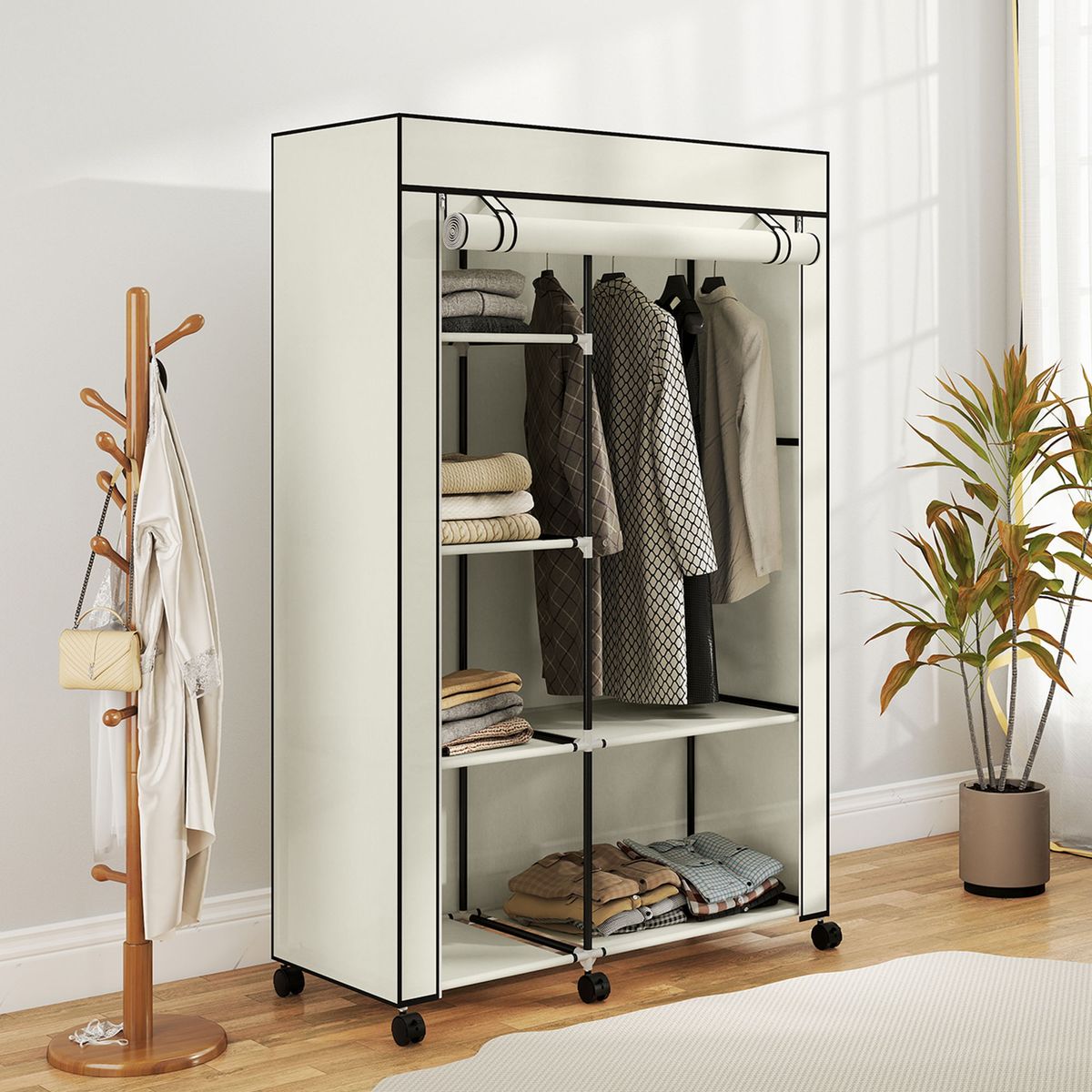 Armario-Aurora-Homcom-6-estantes-crema-1625x103x43-cm