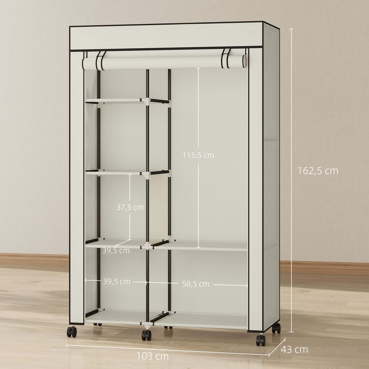 Armario-Aurora-Homcom-6-estantes-crema-1625x103x43-cm