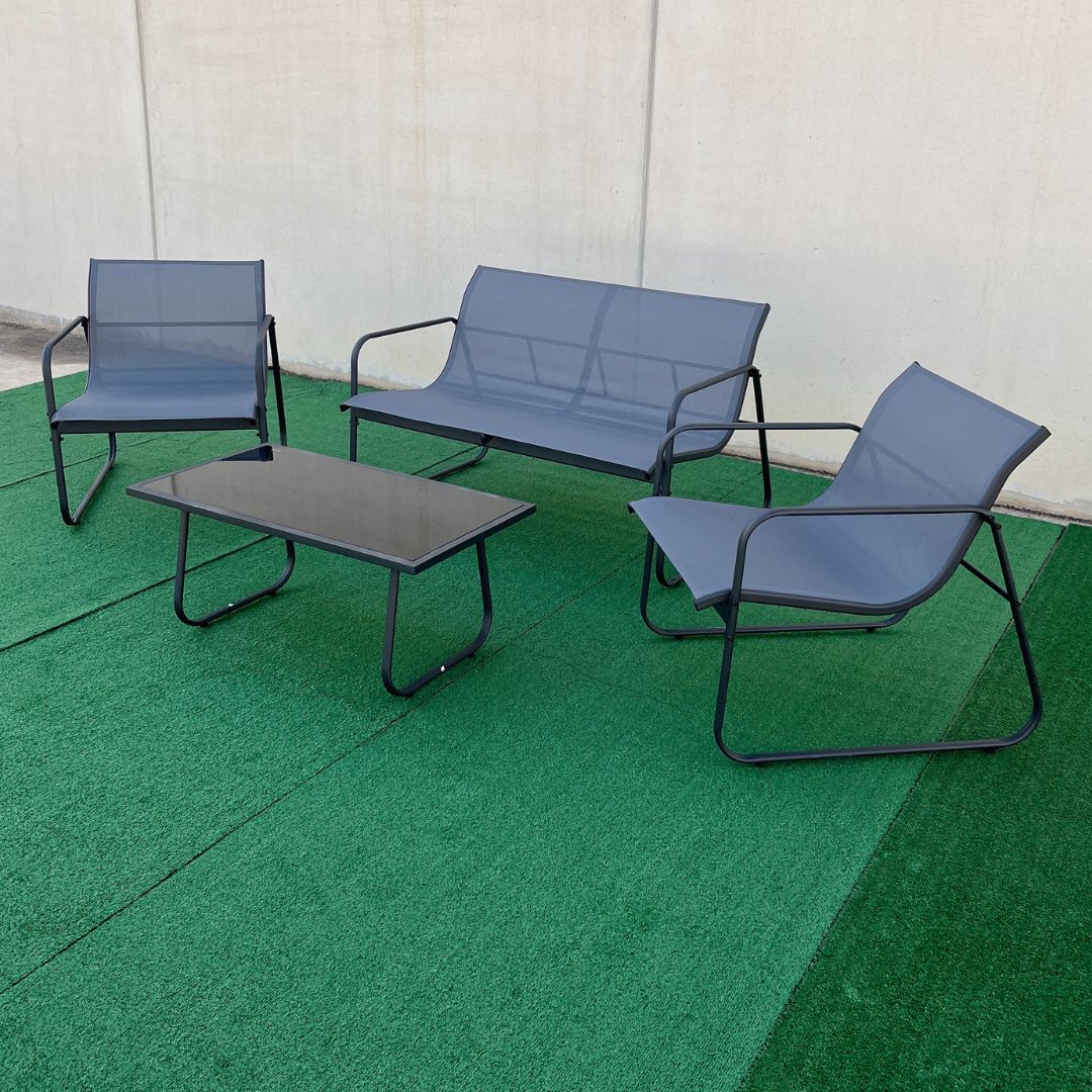 Conjunto-de-jardin-Lazio-sofa-doble---2-sillas---mesa-gris-negro