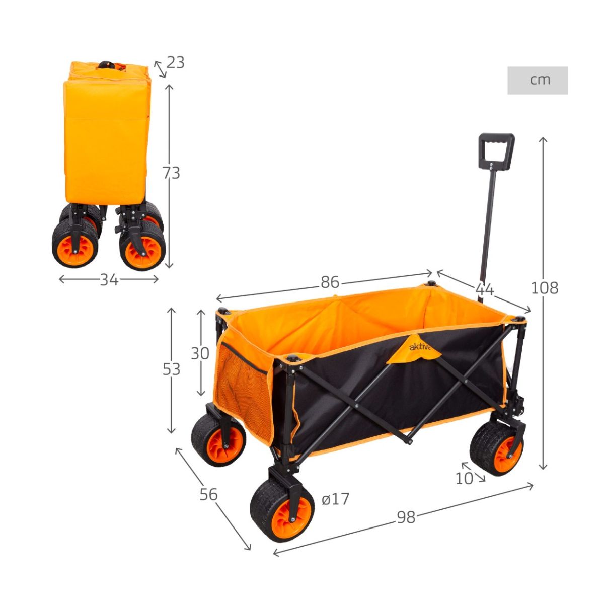 Carro-de-playa-Aktive-100kg-plegable-con-ruedas-giratorias-naranja-53x98x56-cm-