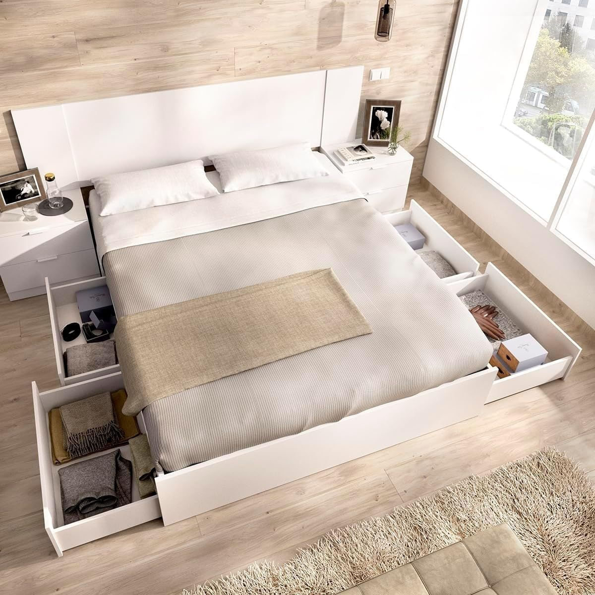 Composicion-de-dormitorio-Pack-Len-cabecero---estructura-cama---2-mesitas-de-noche-blanco-96x251x1964-cm-