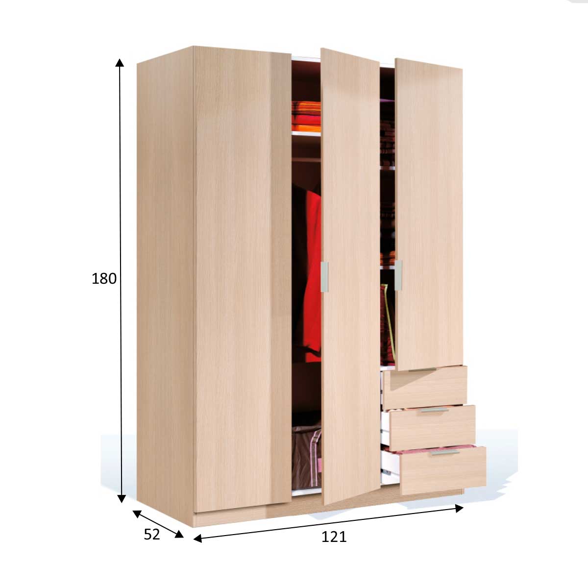 Armario-LC-3-puertas---3-cajones-roble-180x121x52-cm-medidas