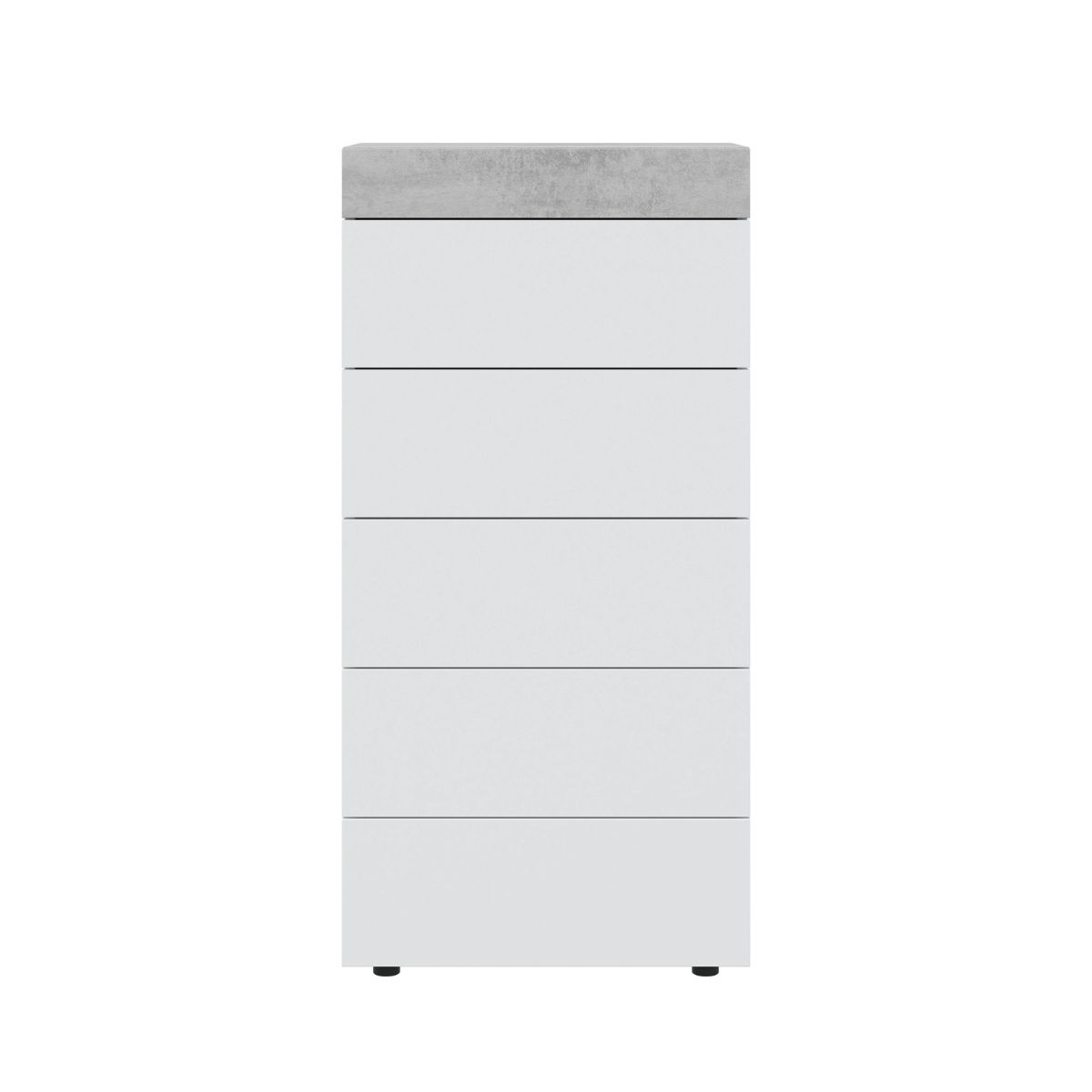 Comoda-Tekkan-5-cajones-blanco-gris-118x61x40-cm