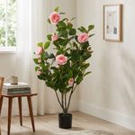 Planta-artificial-Camelia-con-macetero-verde-rosa-110-cm