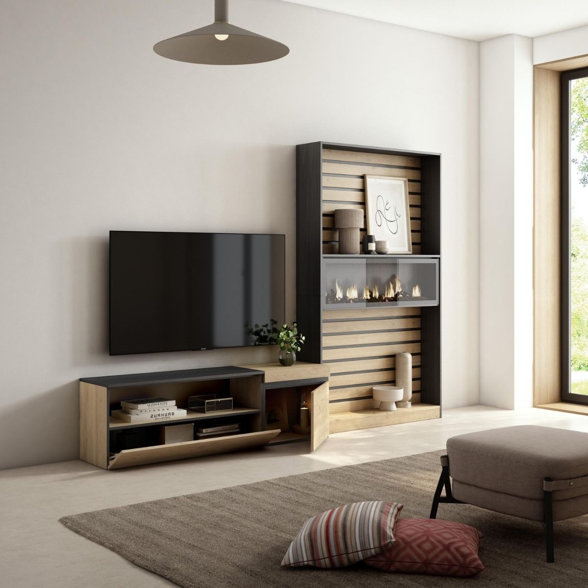 Composicion-de-salon-Kroma-mueble-de-TV-con-chimenea-derecha-natural-negro-1859x2629x346-cm