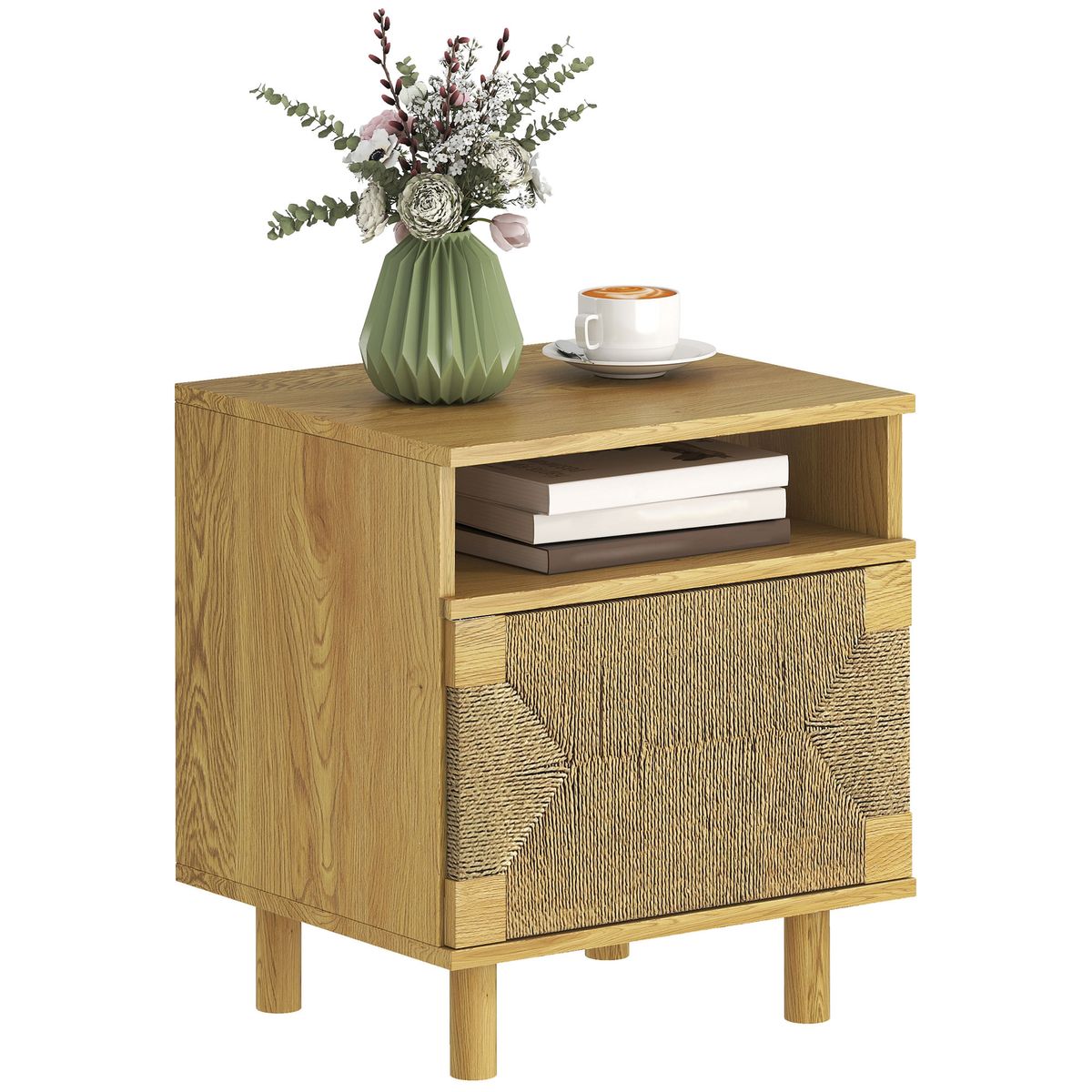 Mesita-de-noche-Panda-Homcom-1-estante-abierto---1-armario-con-puerta-roble-50x39x45-cm