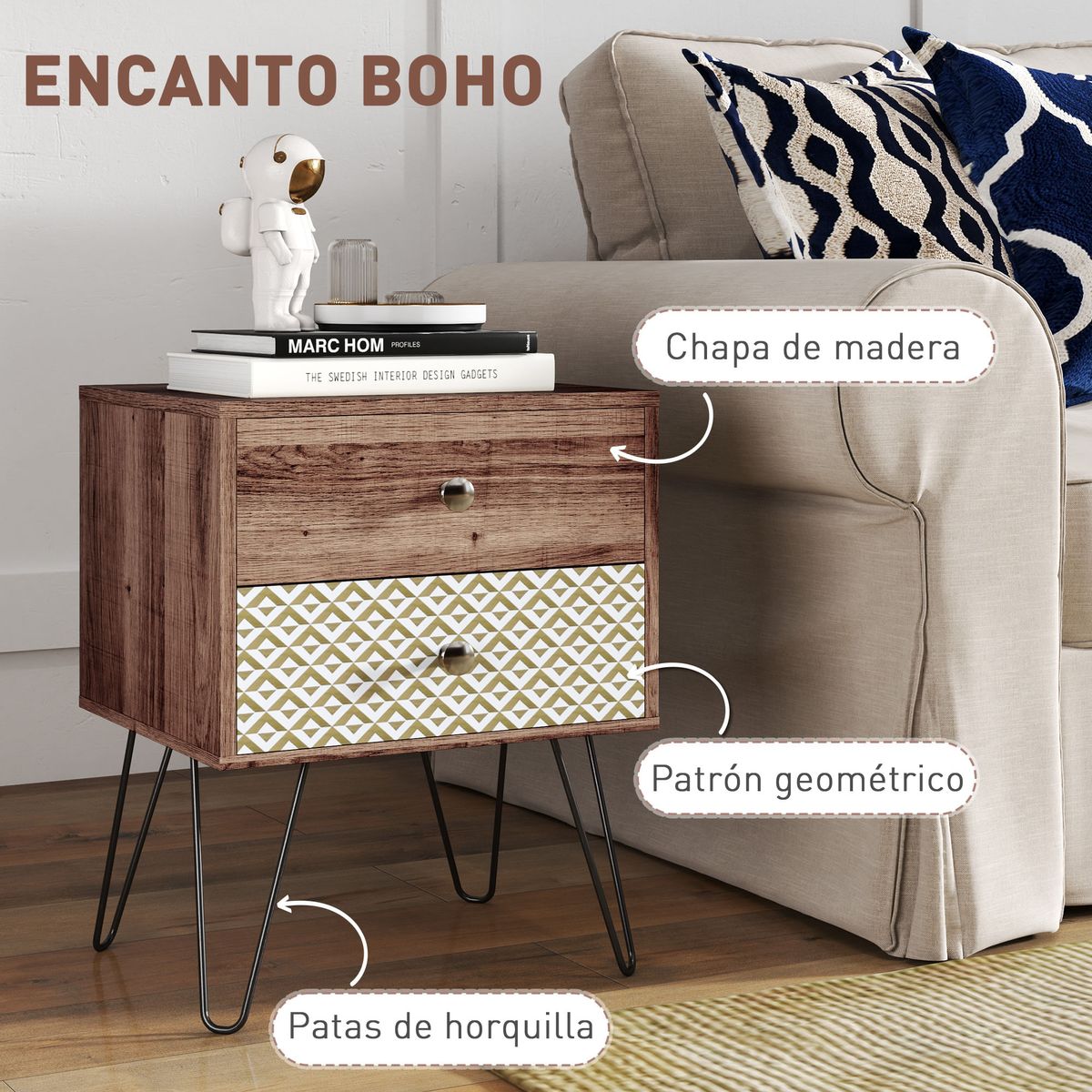 Mesita-de-noche-Boho-Homcom-2-cajones-marron-555x45x39-cm