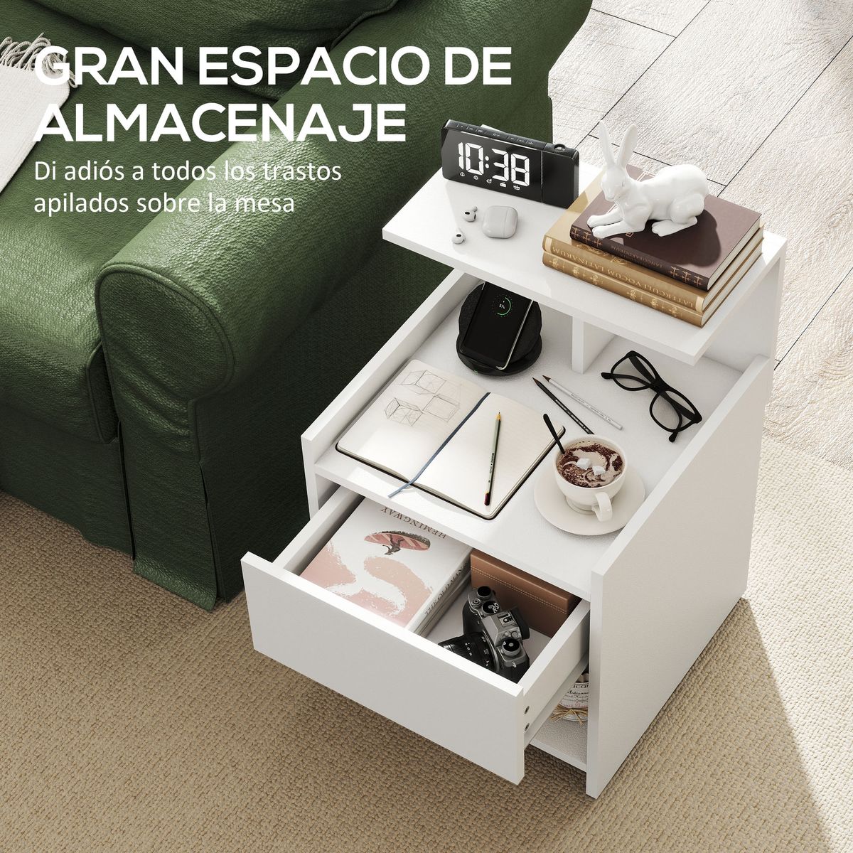 Mesita-de-noche-Jonh-Homcom-1-cajon---3-compartimentos-blanco-60x40x40-cm-