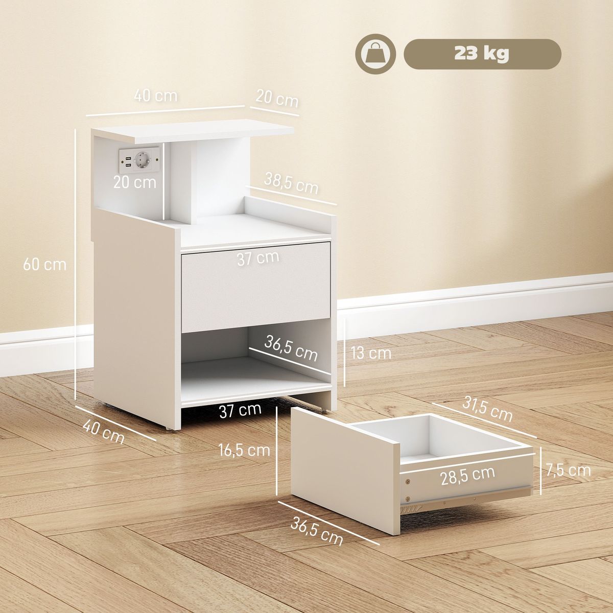 Mesita-de-noche-Jonh-Homcom-1-cajon---3-compartimentos-blanco-60x40x40-cm-