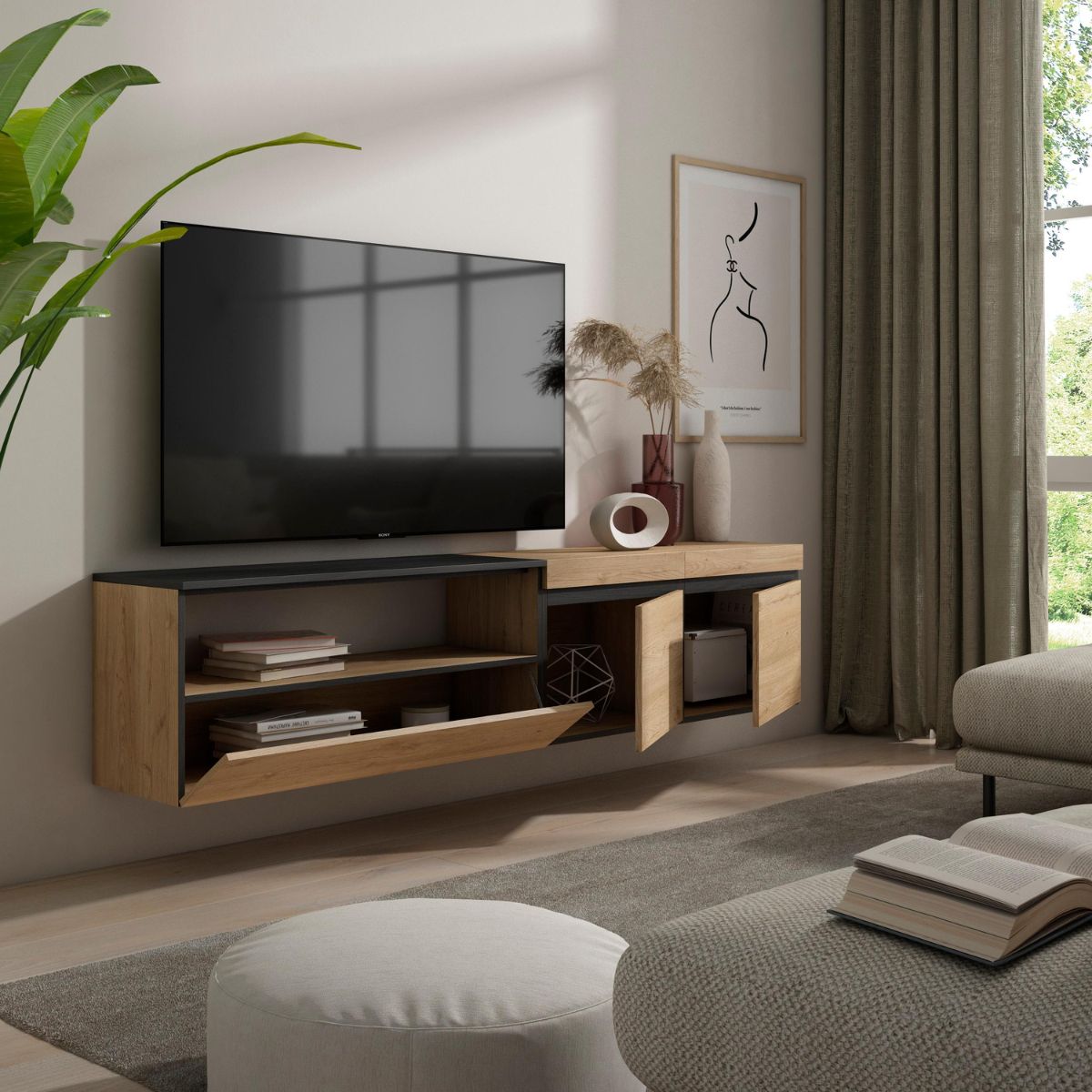 Mueble-de-TV-Kroma-Basik-Line-flotante-5-puertas-con-estante-derecha-45x203x35-cm