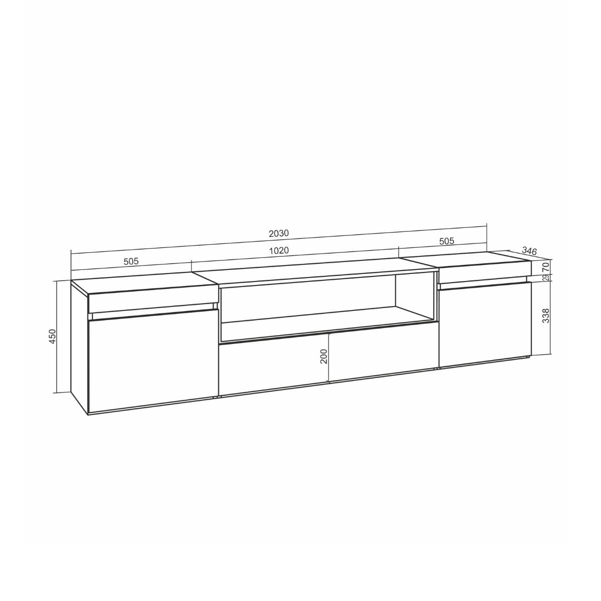 Mueble-de-TV-Kroma-Basik-Line-flotante-5-puertas-con-estante-centro-45x203x35-cm