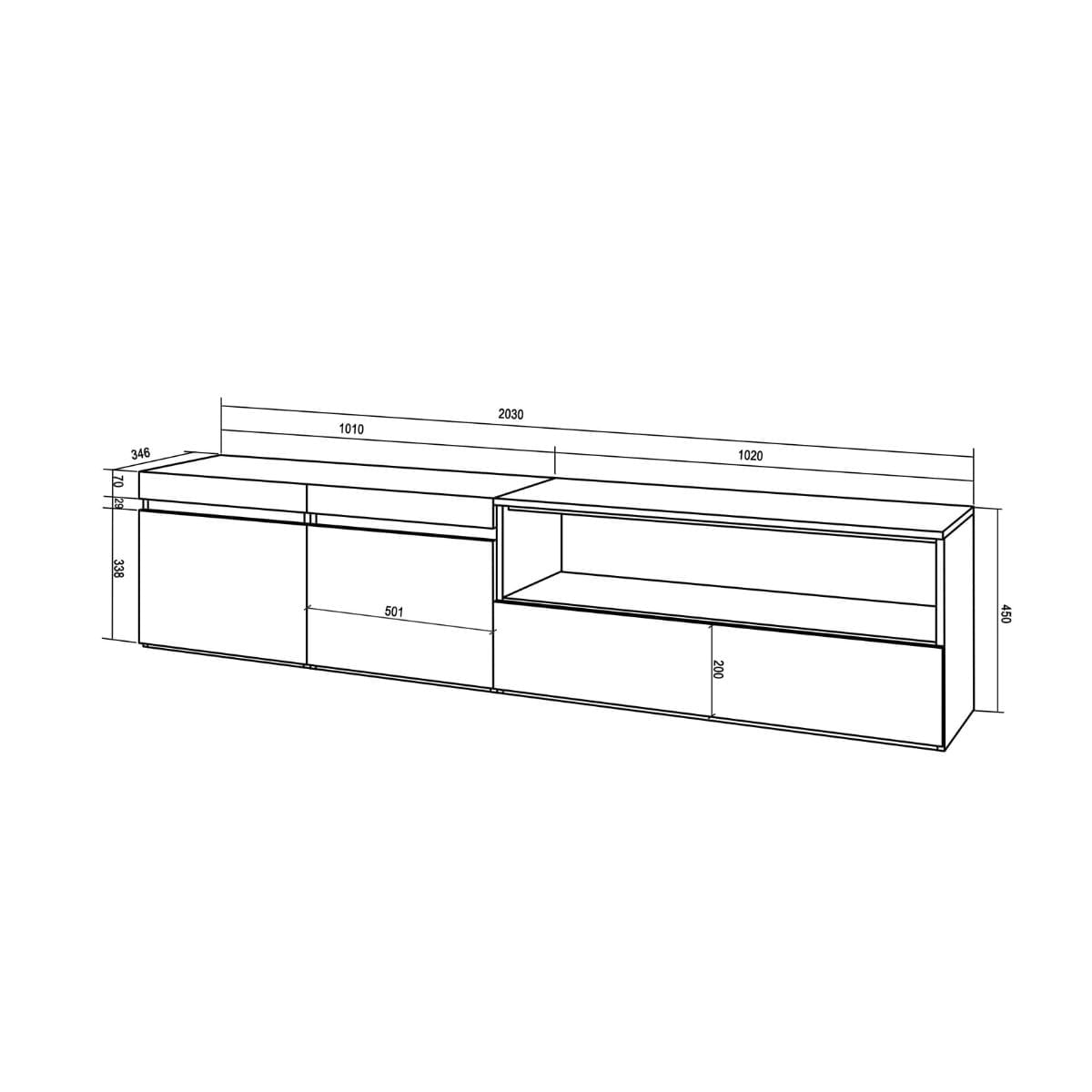 Mueble-de-TV-Kroma-Basik-Line-flotante-5-puertas-con-estante-a-la-derecha-45x203x35-cm
