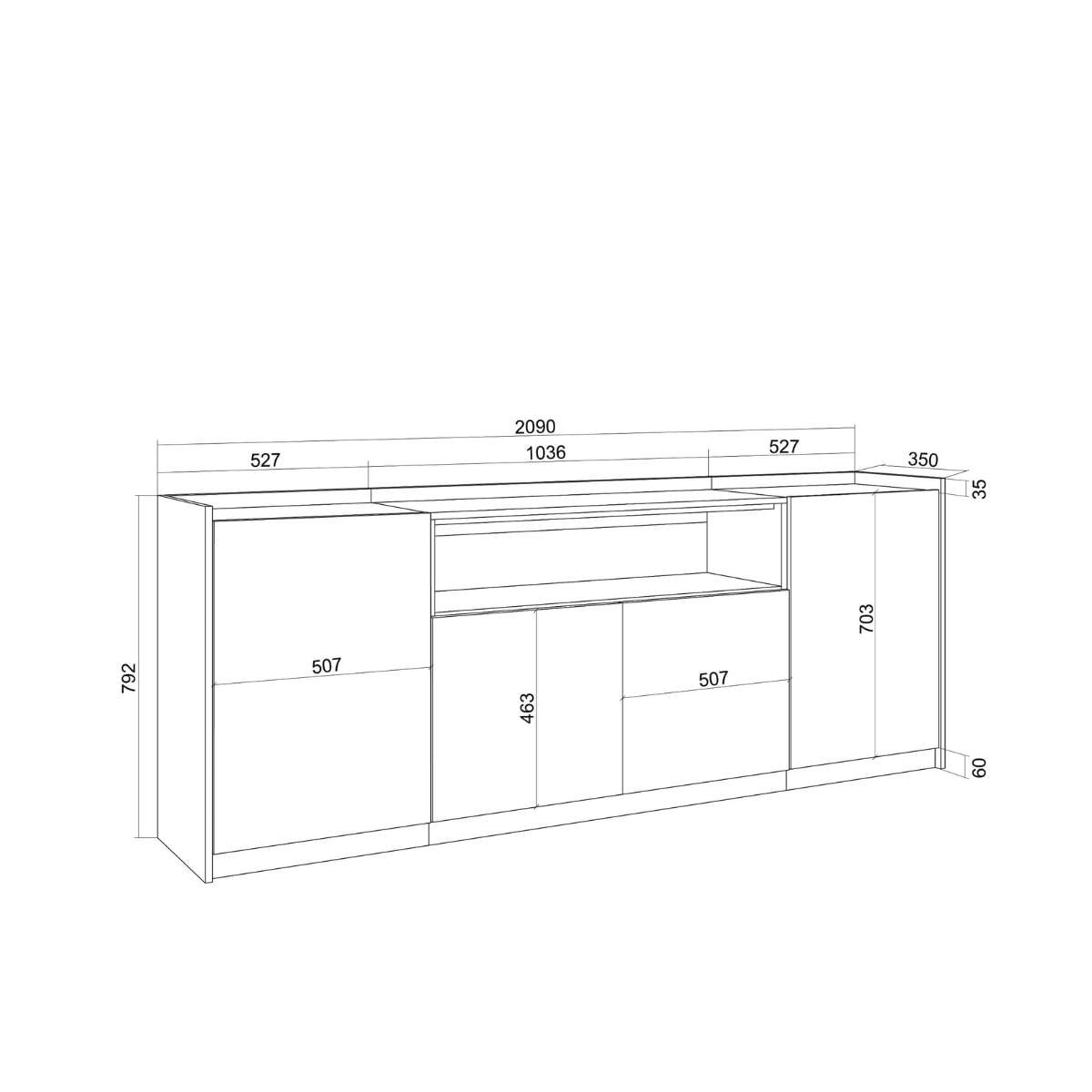 Aparador-Kroma-4-puertas-con-compartimento-central-marron-792x209x35-cm