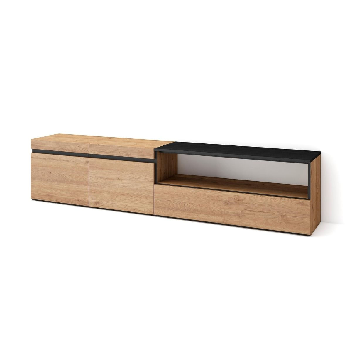 Mueble-de-TV-Kroma-3-puertas-con-estante-derecha-roble-45x203x346-cm-