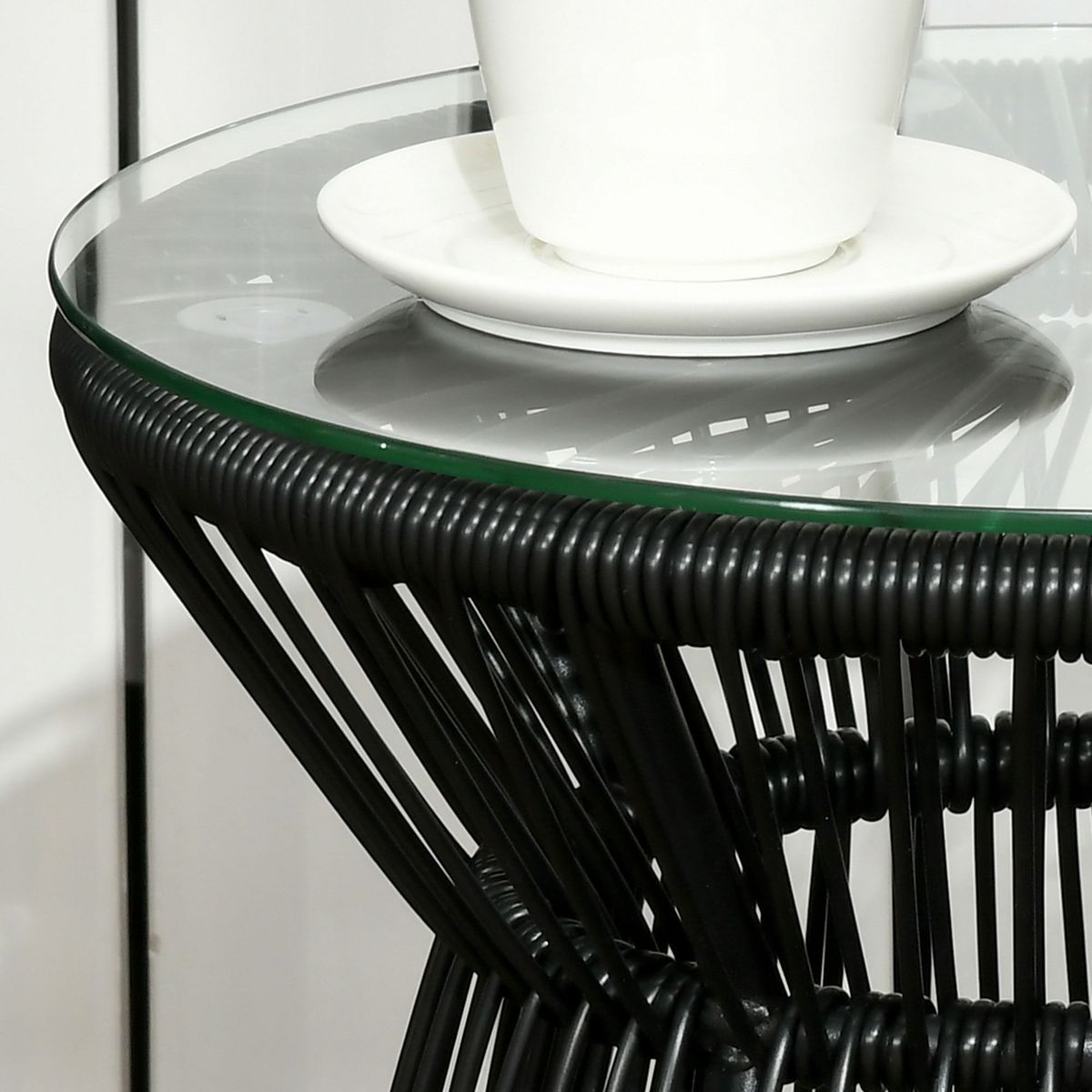 Mesa-auxiliar-Paradise-Outsunny-encimera-de-cristal-negro-Ø40x42-cm
