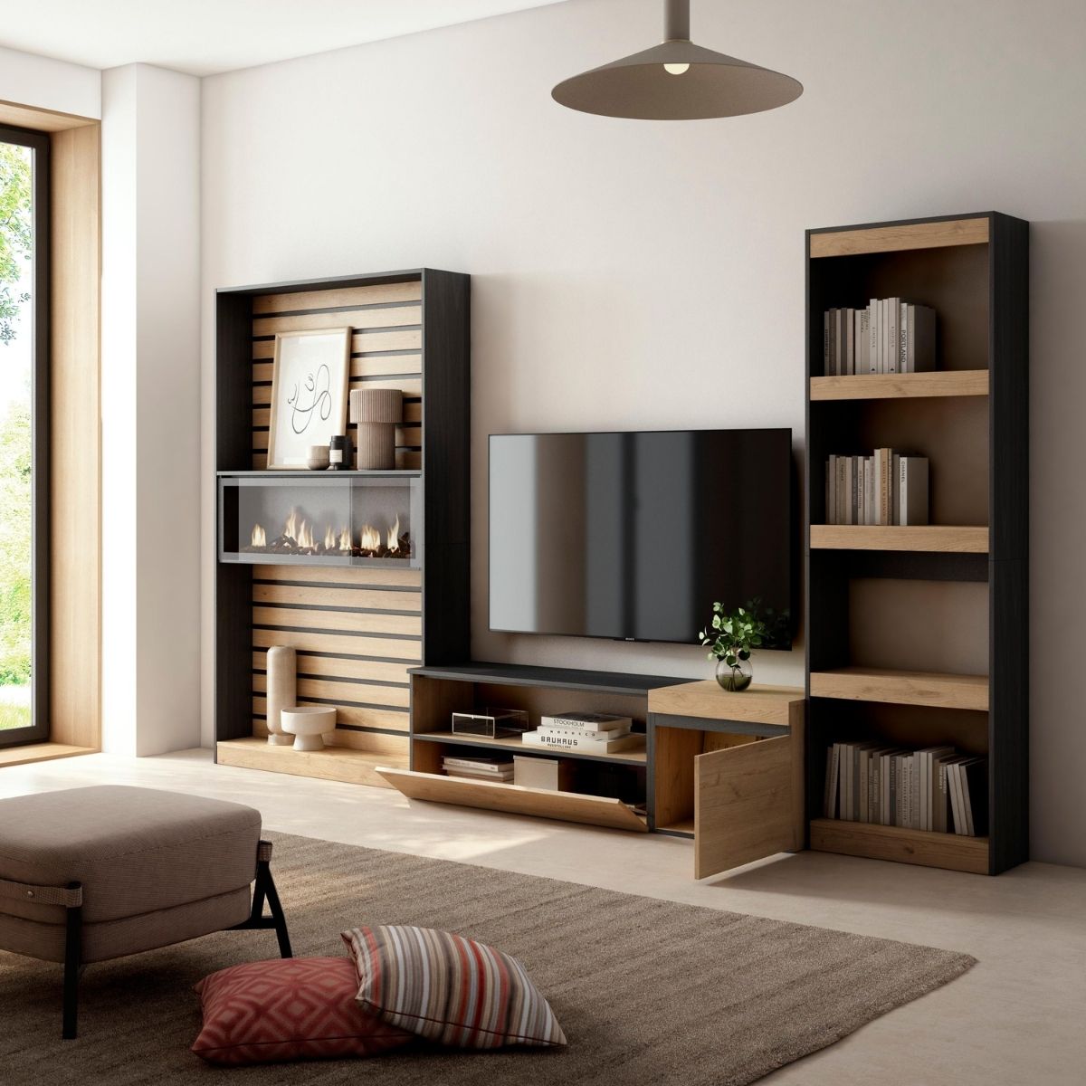 Composicion-de-salon-Kroma-3-piezas-natural-negro-1859x3229x346-cm