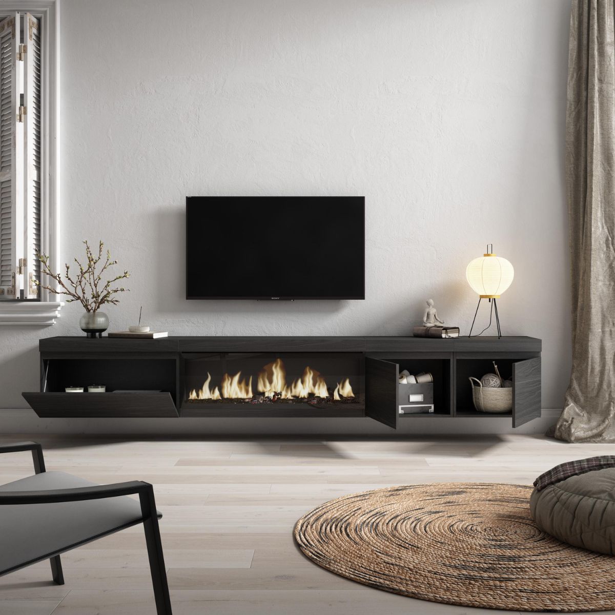 Mueble-de-TV-Kroma-flotante-3-puertas-con-chimenea-centro-45x288x35-cm-