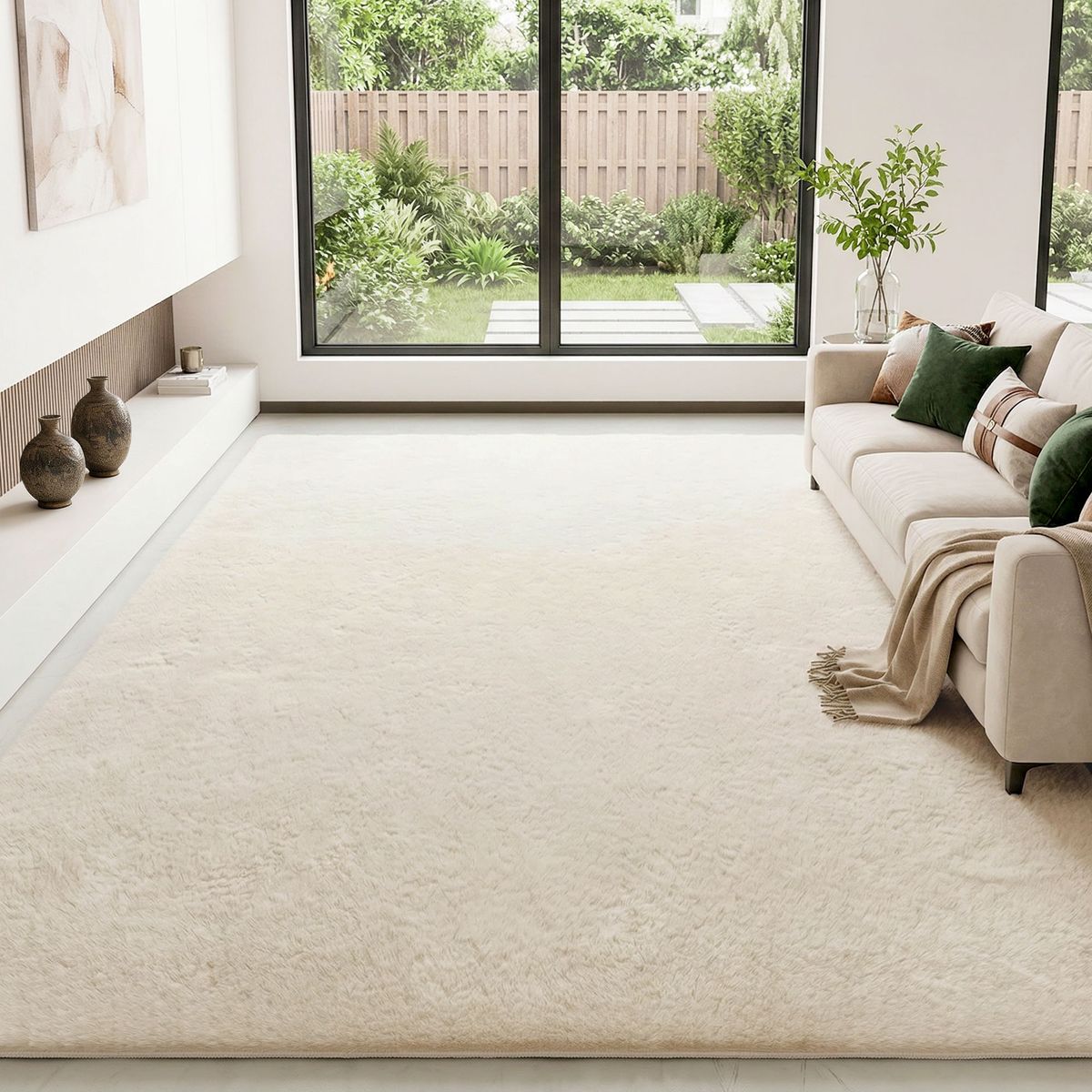 Alfombra-Destiny-Homcom-pelo-largo-crema-25x230x160-cm