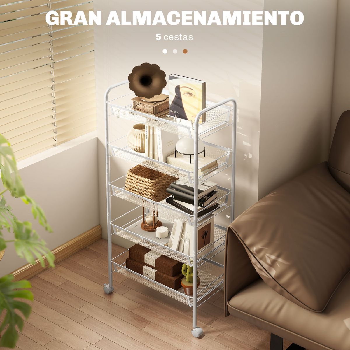 Carrito-auxiliar-Cenaria-Homcom-5-cestas-extraibles-blanco-106x45x265-cm