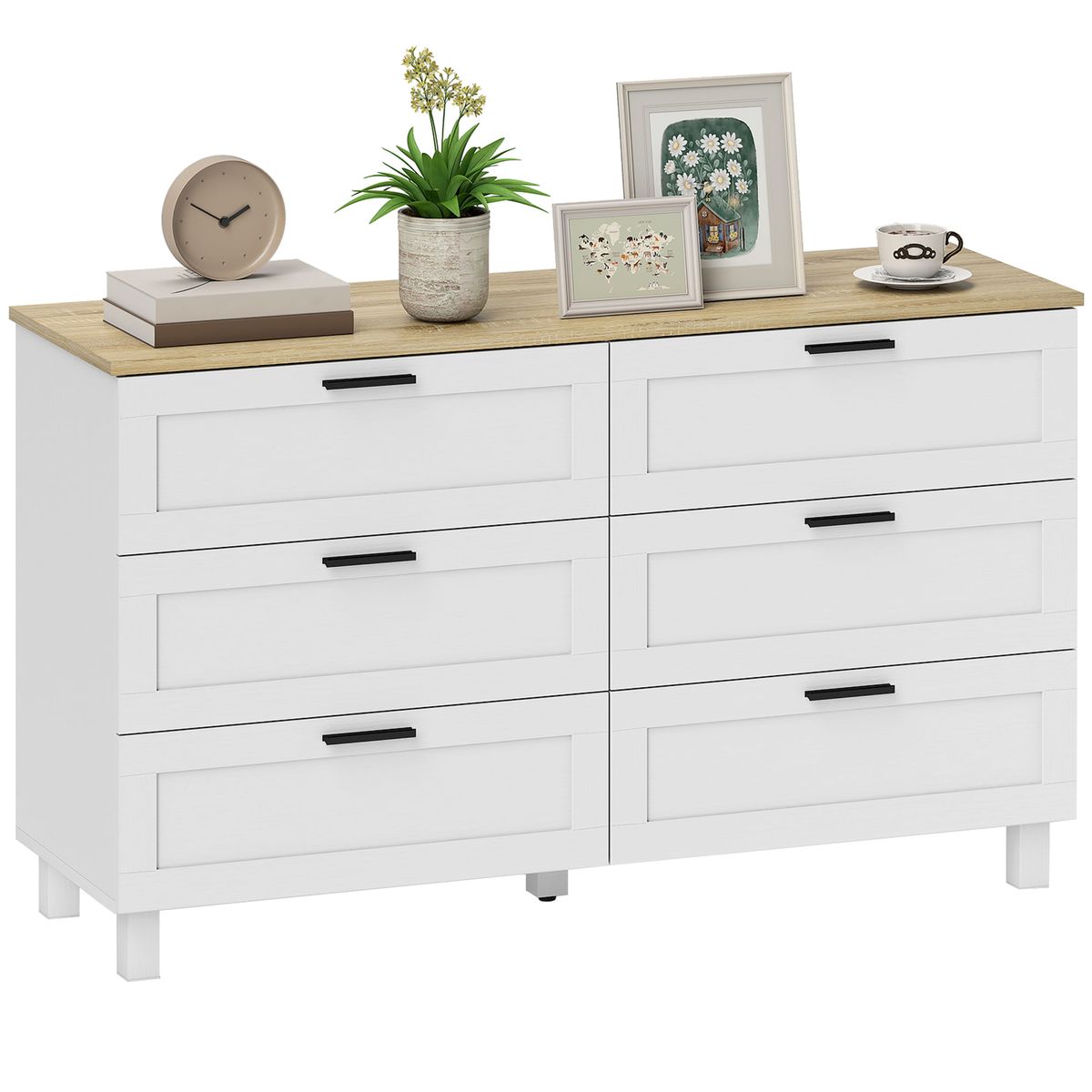 Comoda-Lilo-Homcom-6-cajones-con-tiradores-blanco-natural-71x120x38-cm