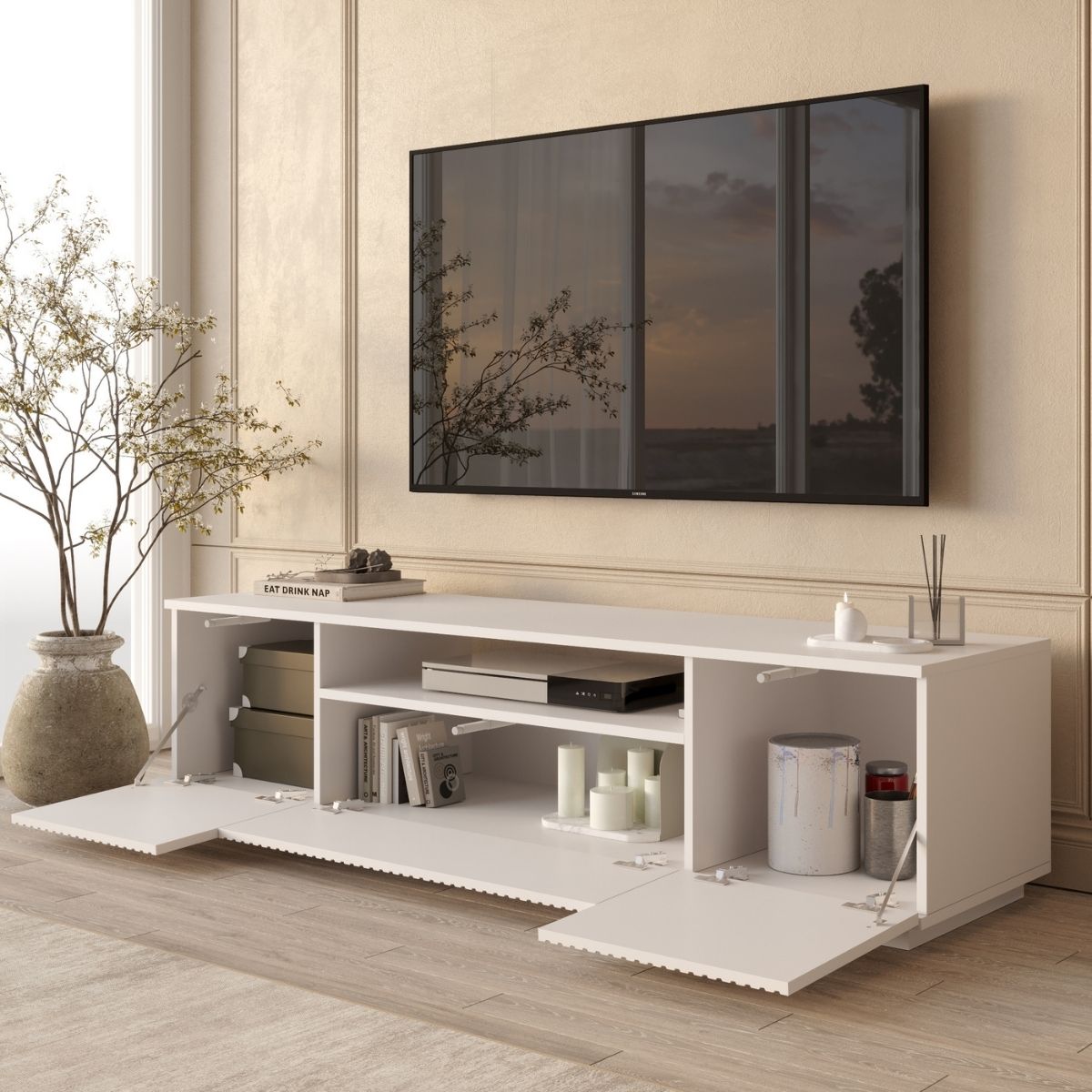 Mueble-de-TV-Kora-3-puertas-abatibles-y-compartimento-blanco-446x180x445-cm