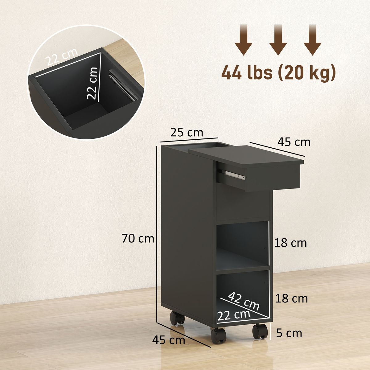 Cajonera-Bona-Homcom-2-estantes---compartimento-oculto-negro-70x25x45-cm