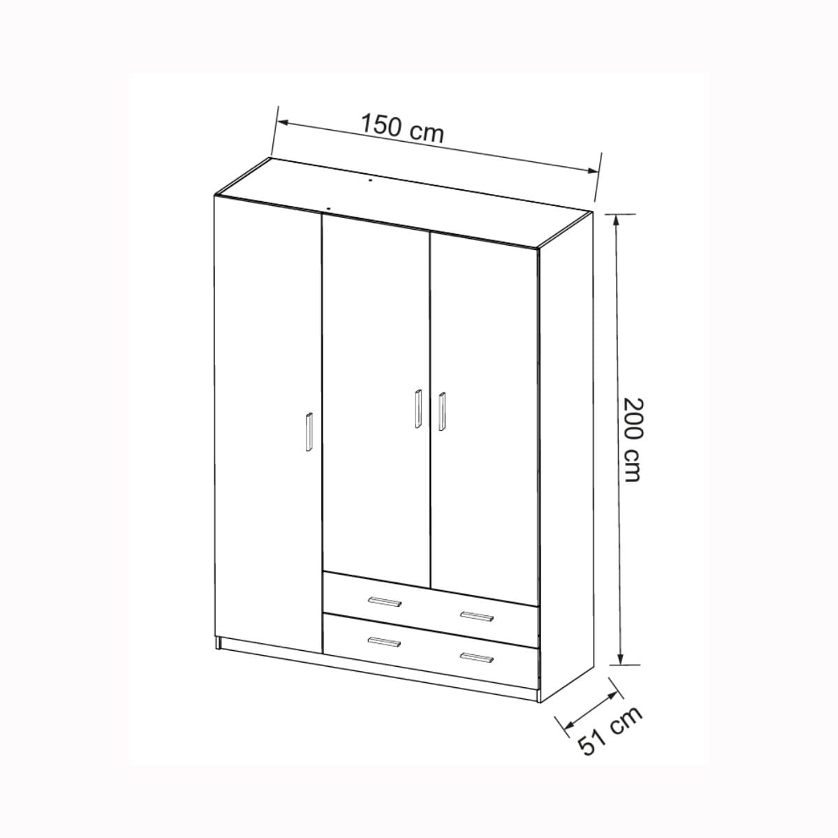Armario-Rocaya-3-puertas-batientes-y-2-cajones-natural-200x180x51-cm