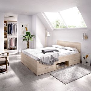 Estructura de cama Suma cabecero con 2 cajones y compartimento natural 73x144x198 cm