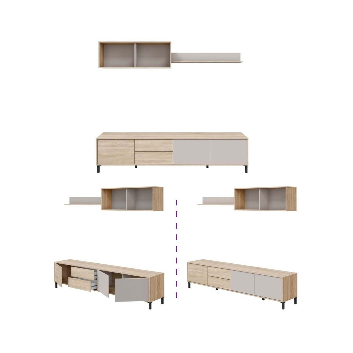 Composicion-de-salon-Myra-mueble-de-TV-y-modulo-superior-blanco-natural