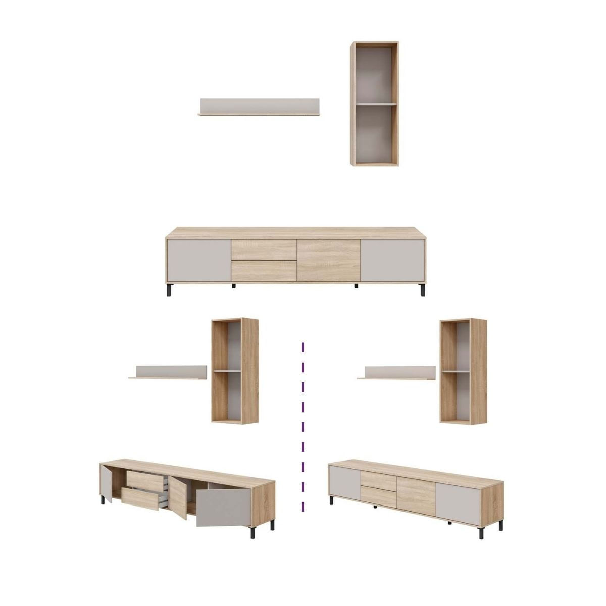 Composicion-de-salon-Myra-mueble-de-TV-y-modulo-superior-blanco-natural