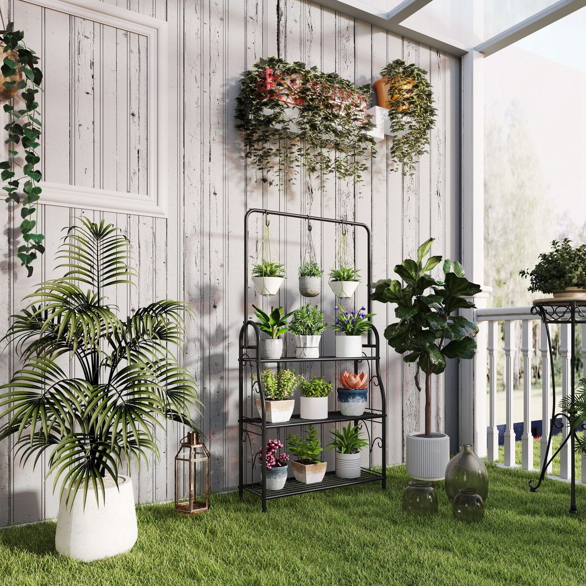 Estanteria-para-plantas-Trigo-Outsunny-3-niveles-con-3-ganchos-negro-137x75x25-cm