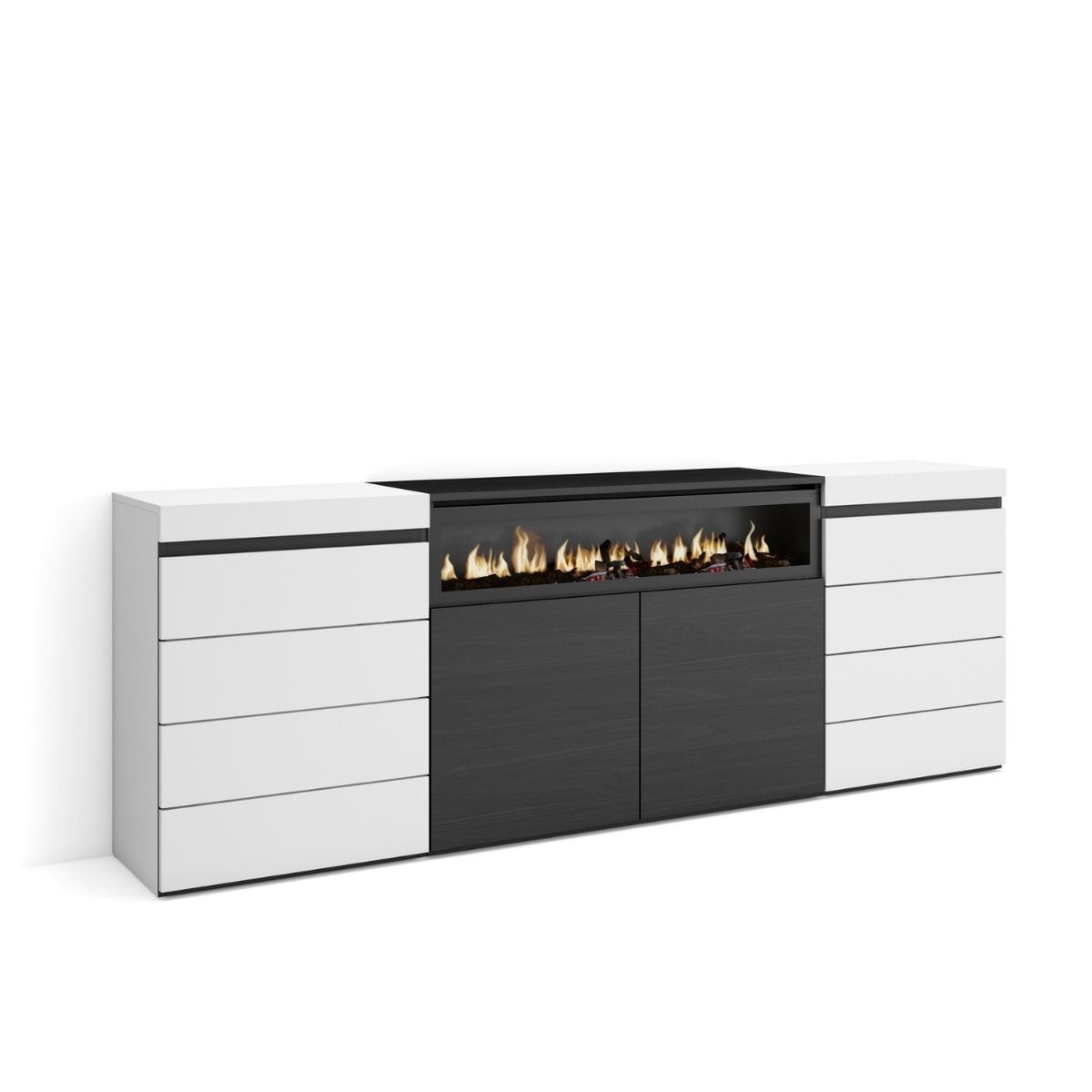 Aparador-Kroma-8-cajones-con-chimenea-central-blanco-negro-75x2154x35-cm